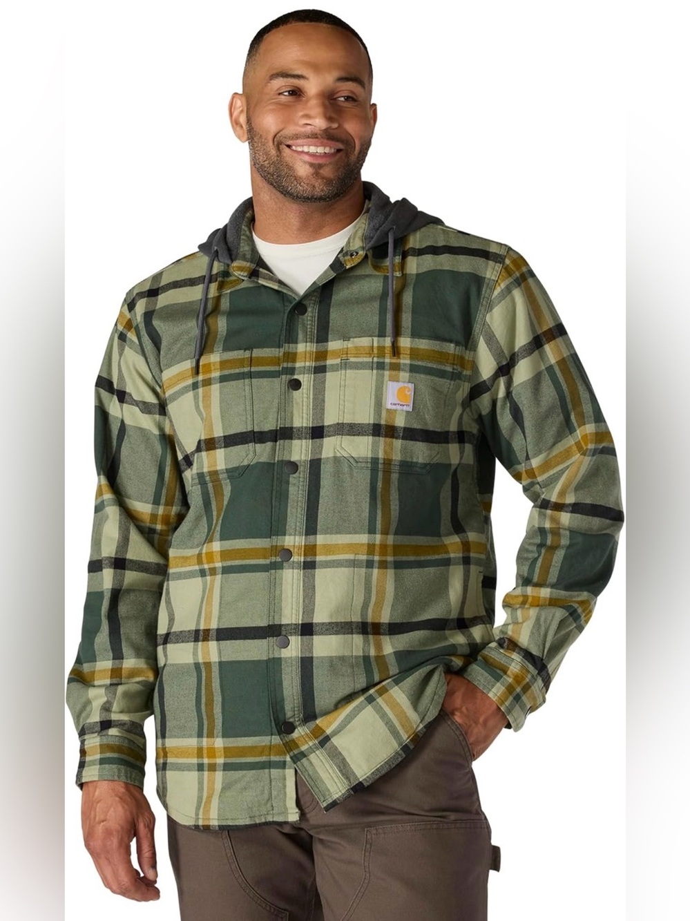 Carhartt Men's M Rugged Flex Relaxed Fit Flannel Fleece Lined Hooded Jacket Work